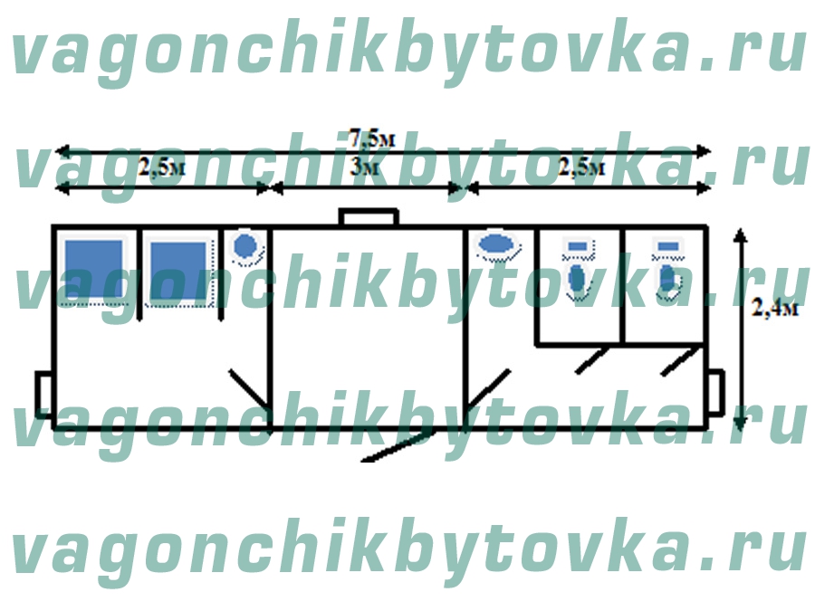 Санузел из металлического вагончика 7,5м